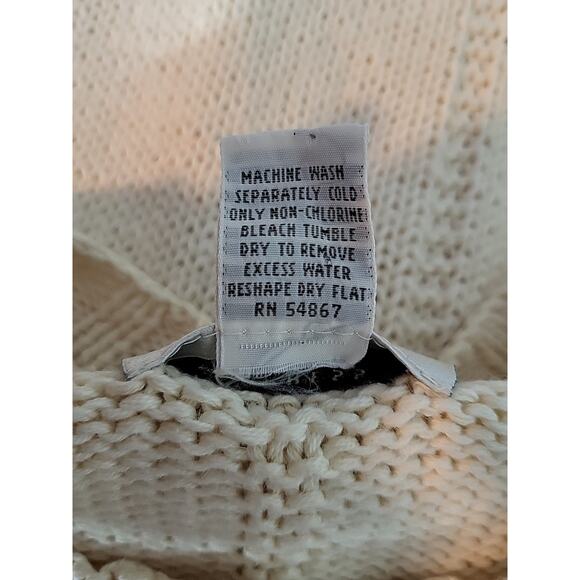 VTG Express Tricot Handknit Cardigan Cream L Patchwork Heart Cottagecore Minimal - Picture 12 of 12